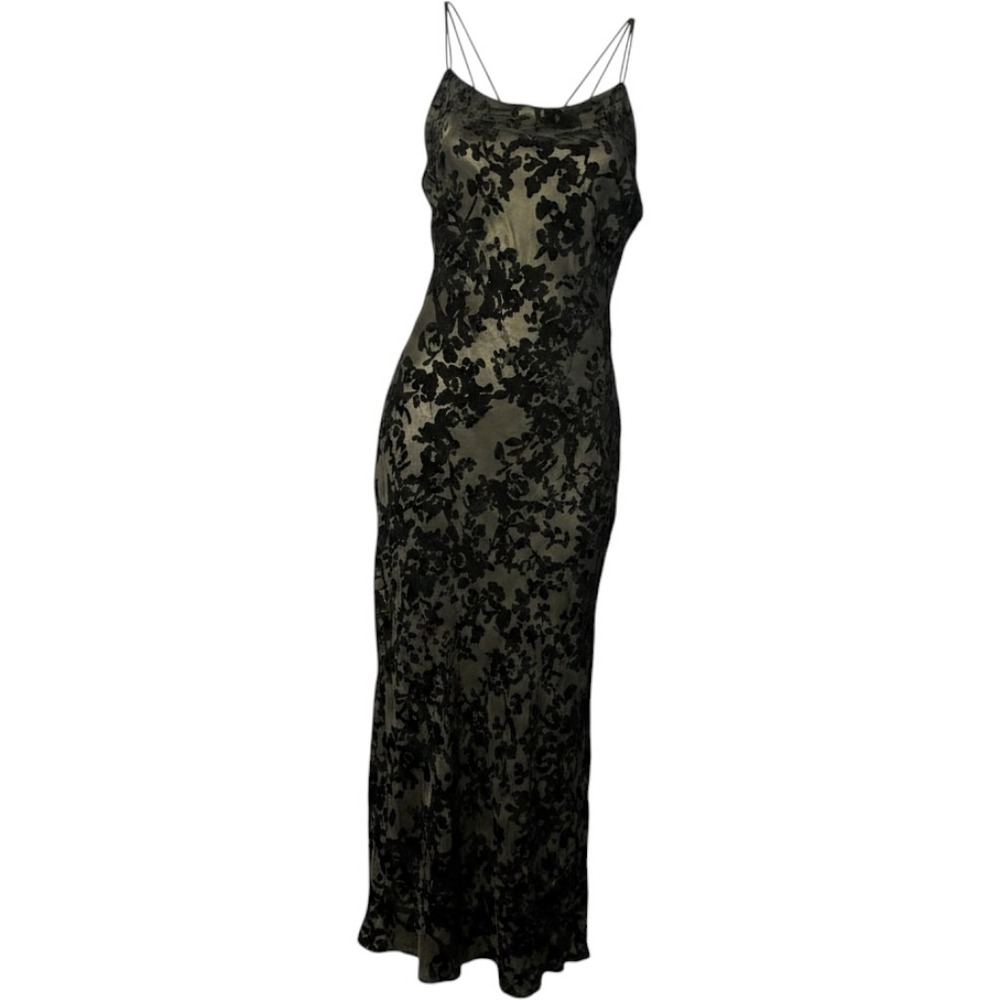 Vintage Y2K Express Silk Blend Burnout Velvet Floral Maxi Dress Pewter Black 7/8 - Picture 2 of 5